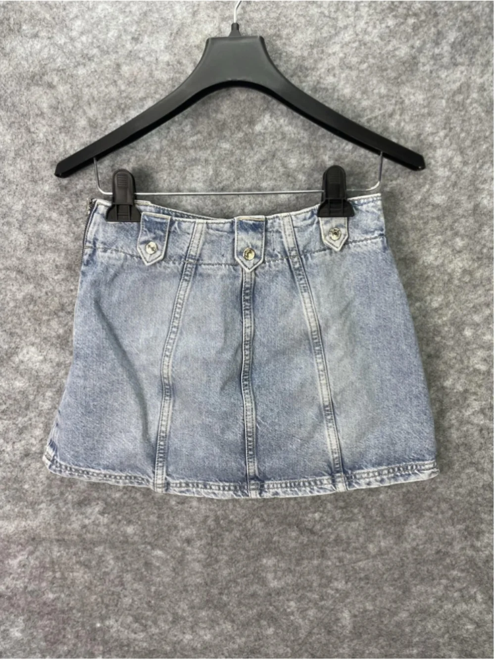 We The Free Skirt Womens 25 Blue Denim A Line Low Rise Side Zip Mini Light Wash